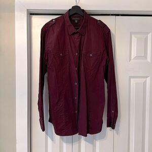 Military style burgundy dress shirt